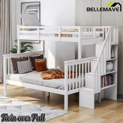 Bellemave® Twin Over Full Bunk Bed with Storage Stairs & Guardrail, Wooden Bunk Bed Frame with Storage Shelves for Kids, Teens & Adults Bellemave®