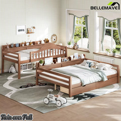 Walnut brown convertible bunk bed, can separate into two individual kids beds