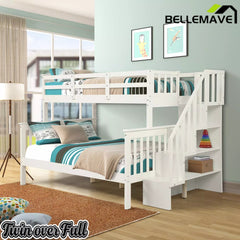 Bellemave® Twin Over Full Bunk Bed with Storage Stairs & Guardrail, Wooden Bunk Bed Frame with Storage Shelves for Kids, Teens & Adults Bellemave®