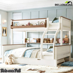Twin over full bunk bed with storage shelf and ladder