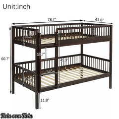 Twin over Twin bunk bed dimensions and overall measurements diagram
