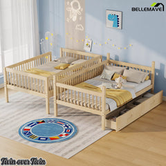 twin over twin bunk bed with storage drawers in kids room