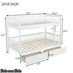 twin over twin bunk bed dimensions with storage drawer design