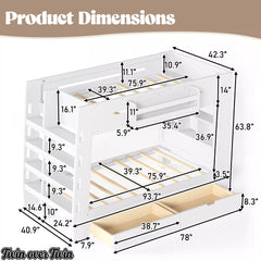 twin over twin bunk bed with built in shelves