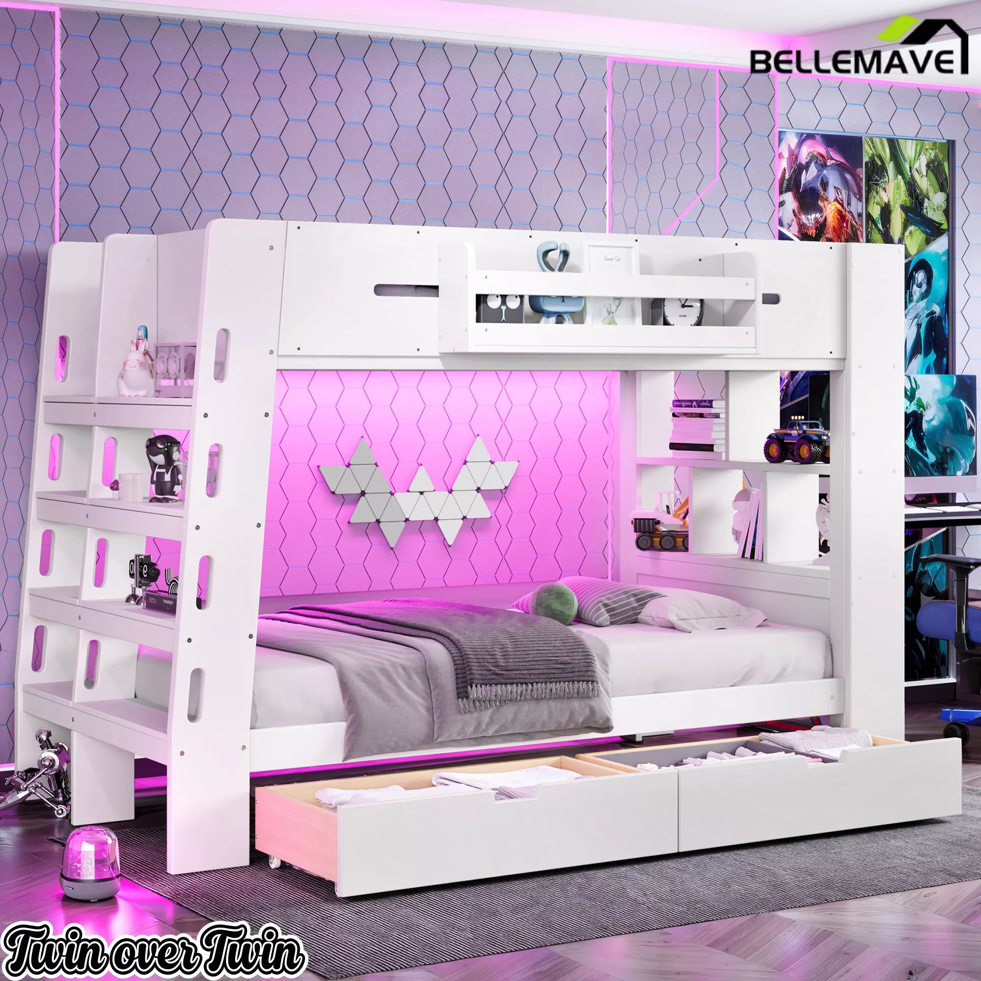space saving twin bunk bed with storage drawers