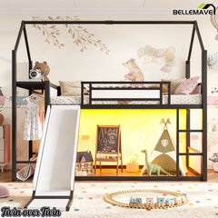 Black Twin Over Twin Metal Playhouse Bunk Bed Front View