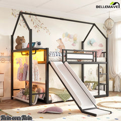 Black Twin Over Twin Metal Playhouse Bunk Bed Side View