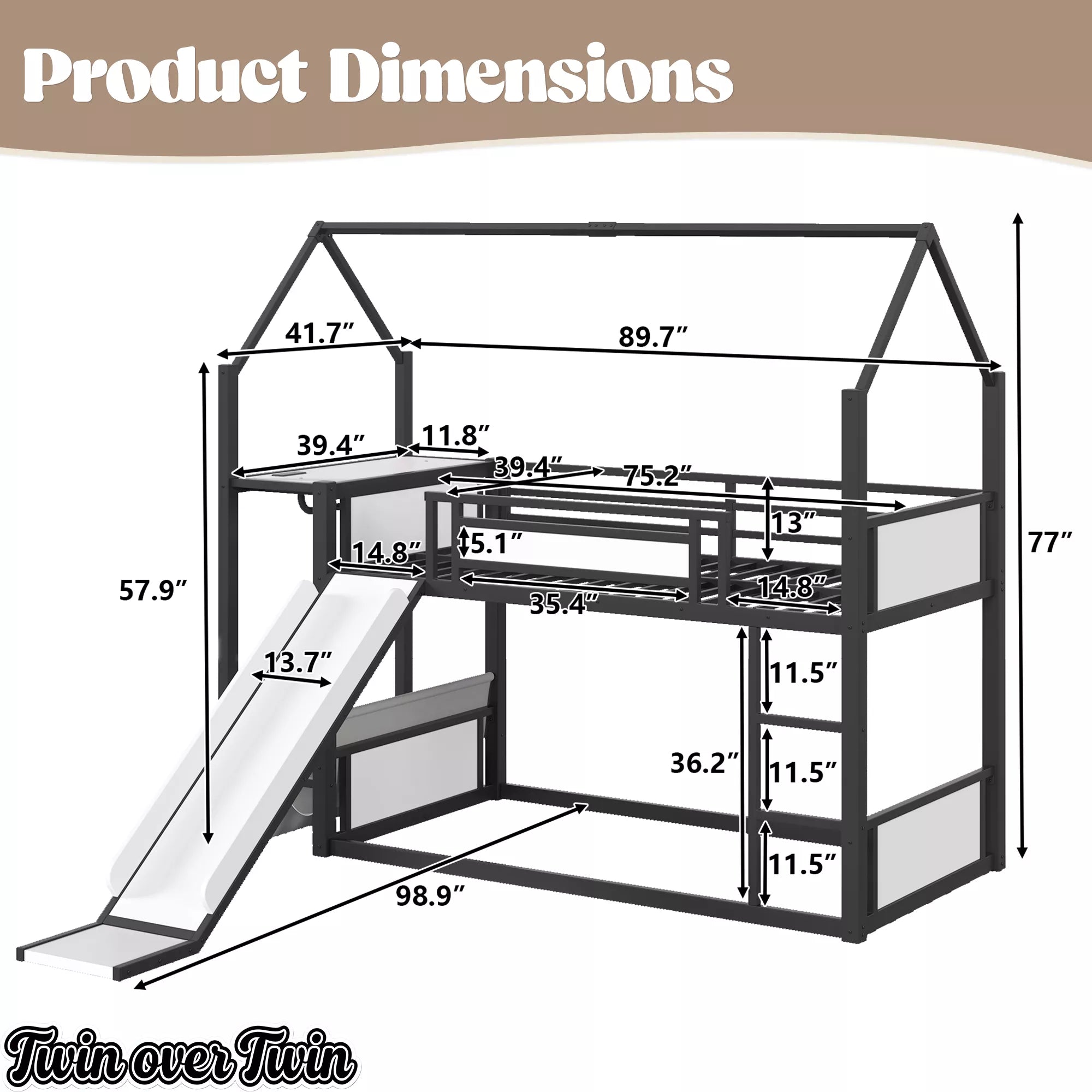 Black Twin Over Twin Metal Playhouse Bunk Bed Dimensions