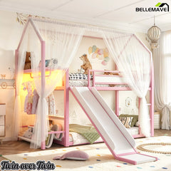 Pink Twin Over Twin Metal Playhouse Bunk Bed Bedroom Display