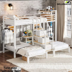 white metal triple bunk bed bedroom setup