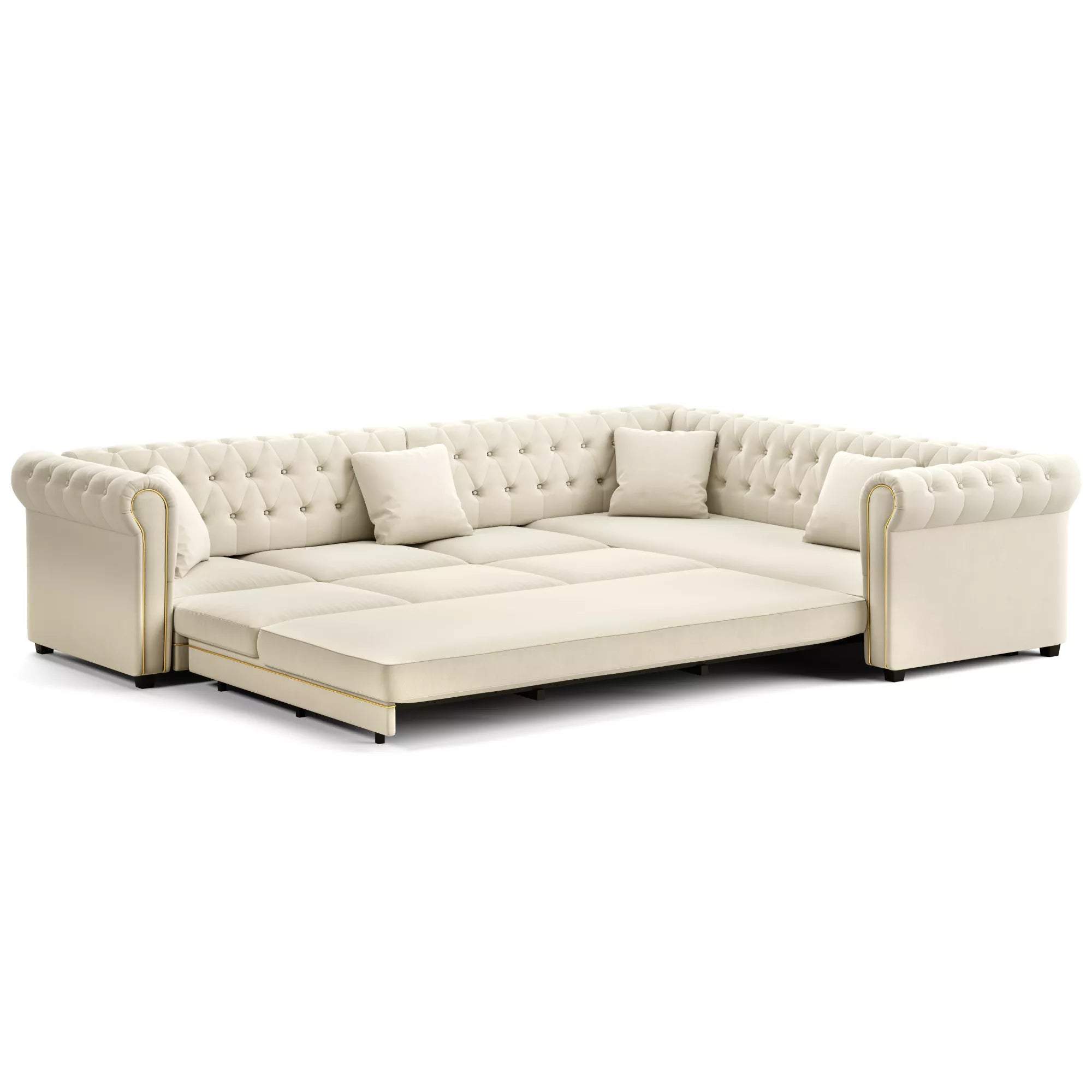 L-Shaped Sleeper Sofa with Pull Out Bed White Background