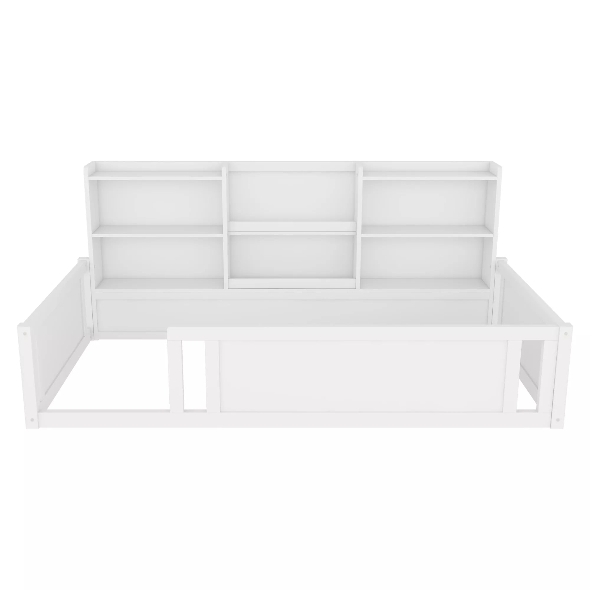 White wooden platform floor bed frame product view