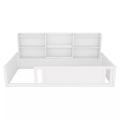 White wooden platform floor bed frame product view