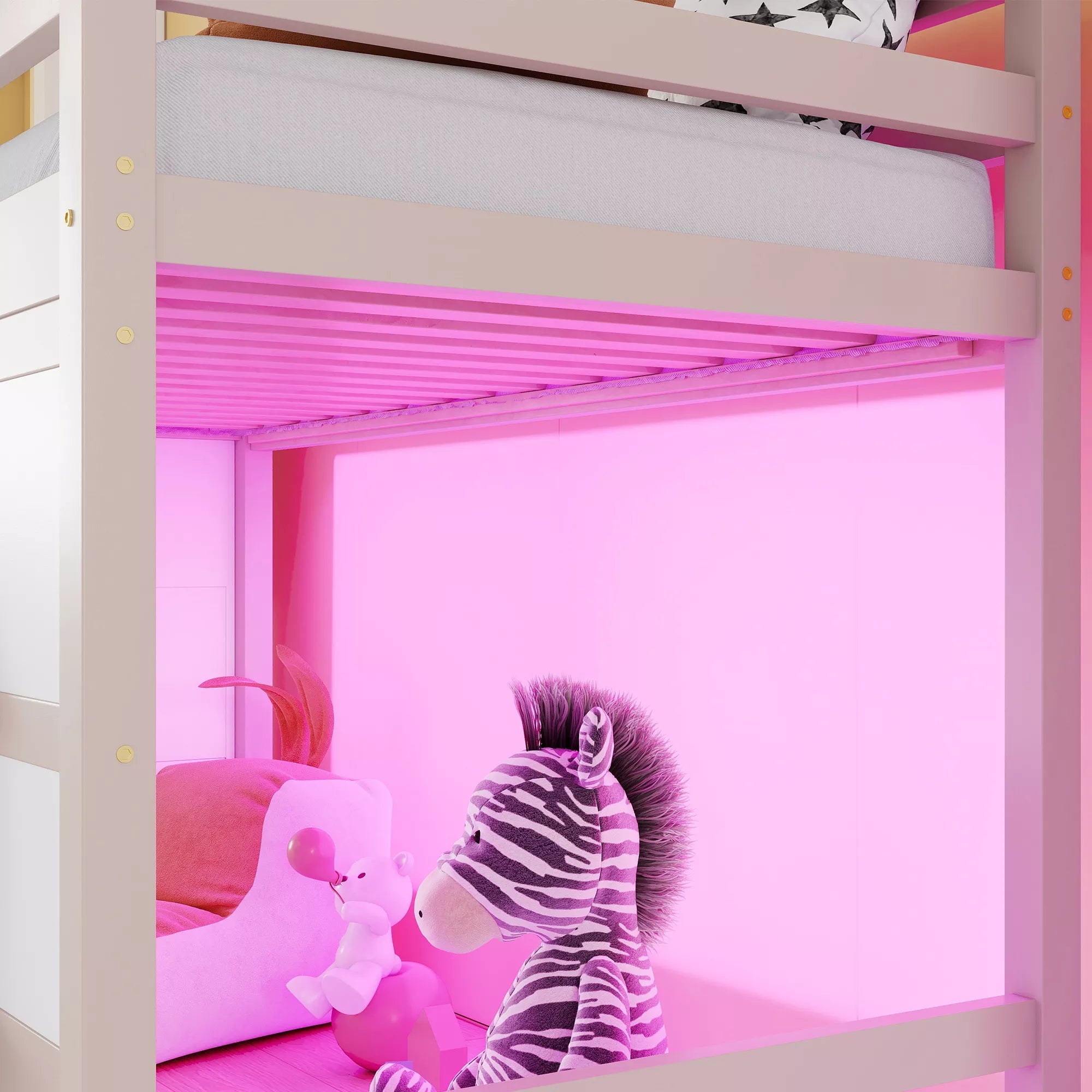 LED light detail under kids loft bed