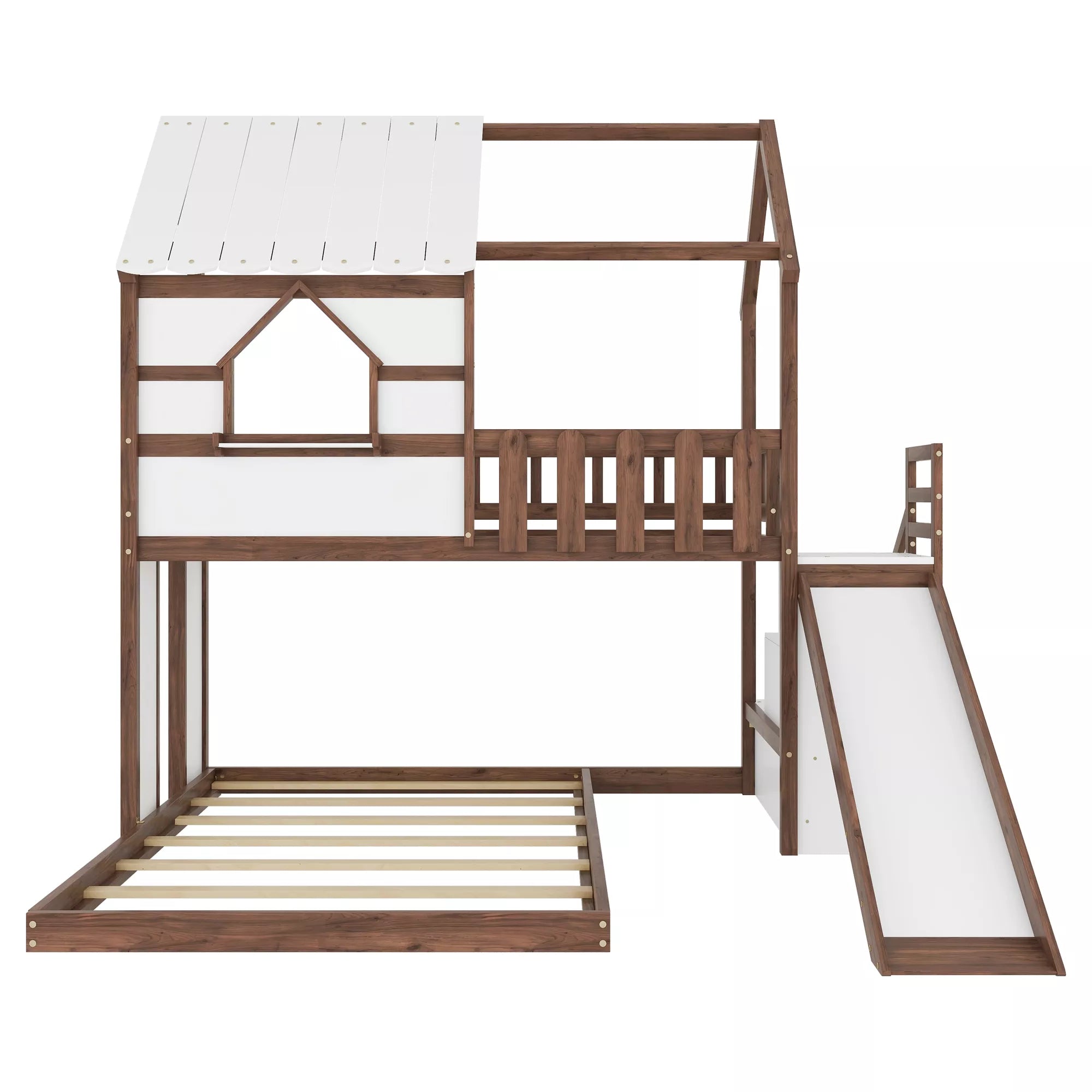 Front view of twin over full playhouse bunk bed