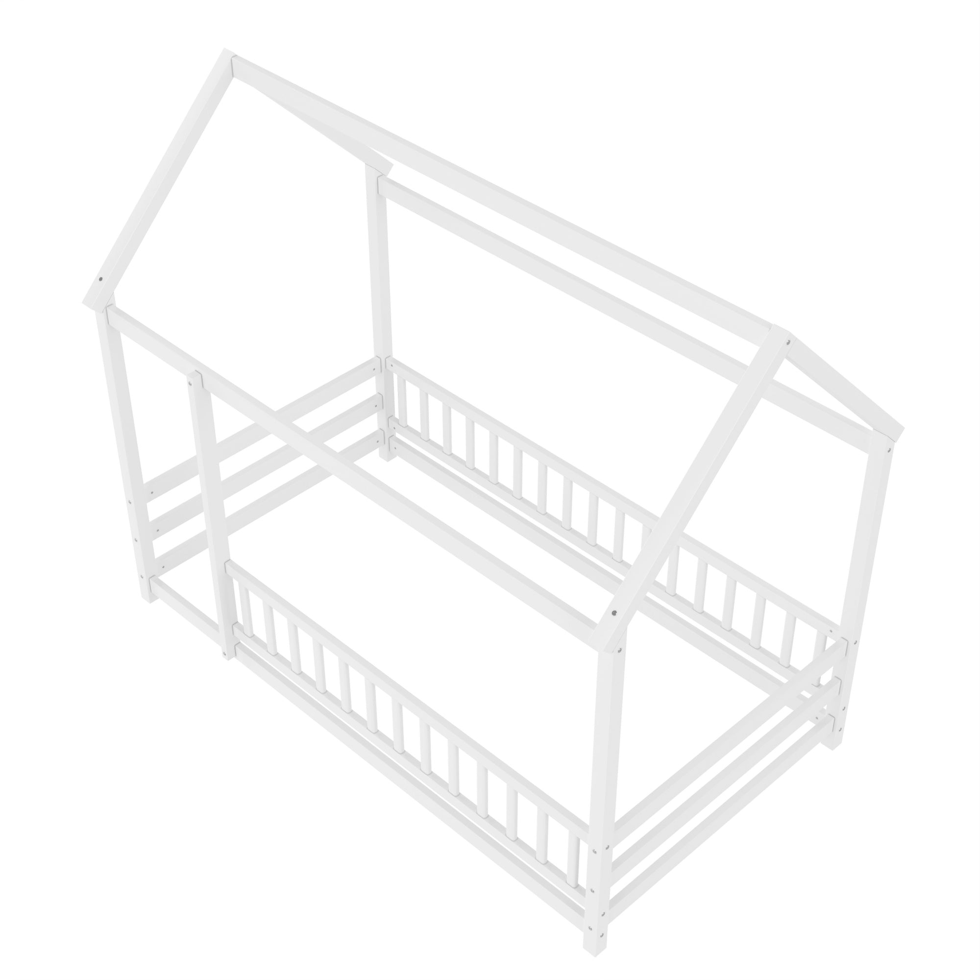 Bellemave® Twin House Bed with Rails for Kids,Montessori Floor beds with high guardrail Without slats, White Bellemave®