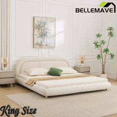 Bellemave® King Size Modern Curved Upholstered Low Profile Platform Bed Frame with Rounded Headboard, Soft Velvet Fabric & Sturdy Metal Frame Bellemave®