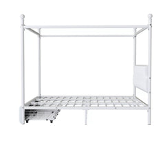 Bellemave® Queen Upholstered Canopy Bed Frame with 2 Drawers, Headboard & Storage, Four-Poster Metal Platform Bed Frame, White Bellemave®