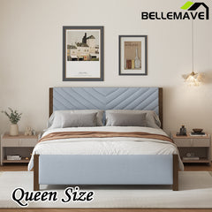 Bellemave® Queen Size Modern Mid-Century Upholstered Platform Bed with Tufted Headboard and Solid Wood Legs