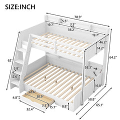 Bellemave® Twin over Full Bunk Bed with Storage Shelves, LED, Charging Station and a Drawer