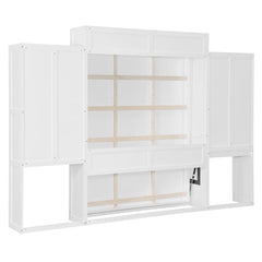 Bellemave® Queen Size Murphy Bed with Desk, Vanity and Cabinets