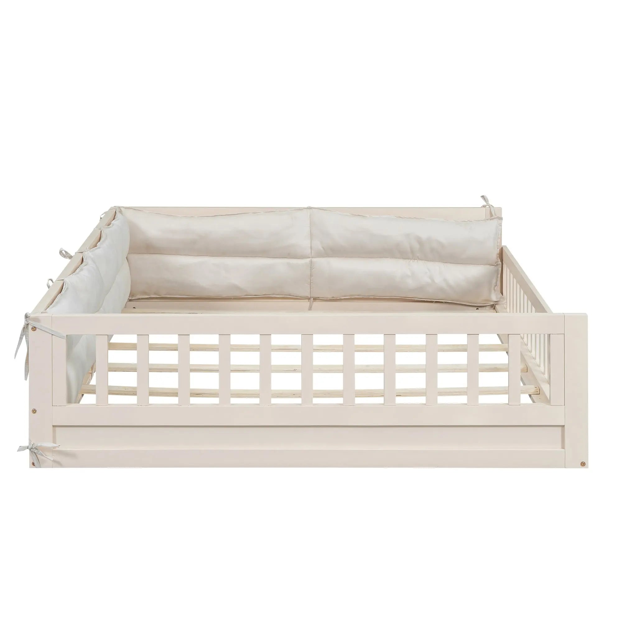 Bellemave® Full Size Wood Floor Bed with Guardrail and Pillow Bellemave®