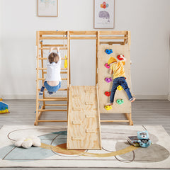 Bellemave® Toddler Indoor Wooden Gym 8 in 1 Indoor Playground Climbing Toy Set with Slide Swing Climbing Net Rings