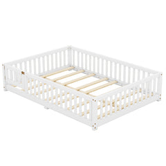 Bellemave® Full Size Montessori Floor Bed with Safety Guardrails and Door