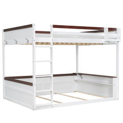 Bellemave® Queen Size Wooden Bunk Bed with Built-in Shelves,Storage Box,LED Light and USB Charging Station