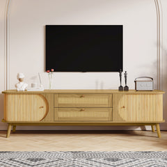 Bellemave® Rattan TV Stand with Solid Wood Legs for TVs up to 75''