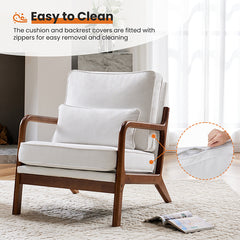 Bellemave® Linen Fabric Comfy Reading Chair with Wood Frame and Lumbar Pillow