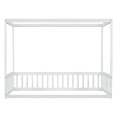 Bellemave® Canopy Frame Floor Bed with Fence, Guardrails Bellemave®