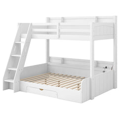 Bellemave® Twin over Full Bunk Bed with Storage Shelves, LED, Charging Station and a Drawer
