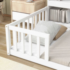 Bellemave Floor Bed with Bedside Bookcase,Shelves,Guardrails