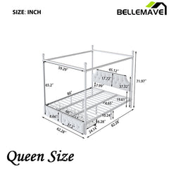 Bellemave® Metal Canopy Platform Bed with Upholstered Headboard and Two Storage Drawers