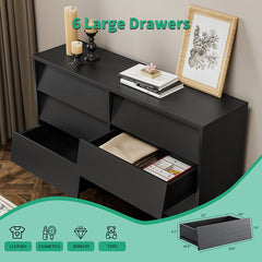 Bellemave® 6 Drawer Double Dresser Features Vintage-style and Bevel Design