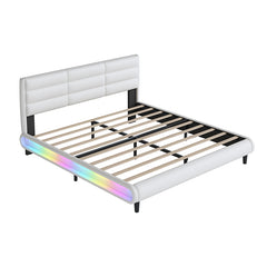 Bellemave® King Size Upholstered Platform Bed with LED Light Strips