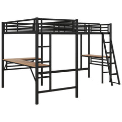 Bellemave® Double Twin Size Metal Loft Bed with Two Built-in Desks