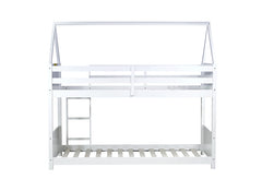 Bellemave® Twin Size Rubber Wood House Floor Bunk Bed with Headboards, Footboards and Guardrails, Ladder