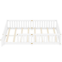 Bellemave® Queen Size Montessori Floor Bed with Safety Guardrails and Door