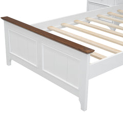 Bellemave® Solid Pine Wood Platform Bed with All-In-One 2 Nightstand Bookcase and Storage Shelf