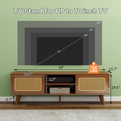 Bellemave® Mid Century Modern Rattan TV Stand with Solid Wood Feet & Rattan Cabinet Doors