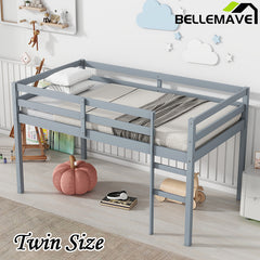 Bellemave® Twin Size Wooden Loft Bed with Ladder, Bed Platform of Strengthened Slats