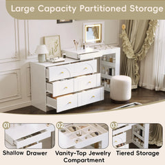 Bellemave® Vanity Desk with Mirror and Lights, Flip-Top Tabletop, 7 Storage Drawers, 9 Compartments