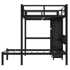 Bellemave® Full XL over Twin Metal Bunk Bed with Desk and Bookshelf ,Storage Shelves and Wardrobe