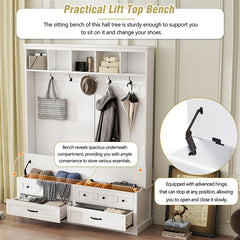 Bellemave® 74" Elegant Wide Hall Tree with 5 Hooks, Versatile Entryway Lift Top Storage Bench with 2 Drawers