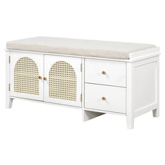 Bellemave® Vintage Shoe Bench with Storage and Cushion, 2 Drawers and 2 Rattan Door