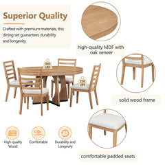 Bellemave® 5-Piece Retro Rustic Functional Dining Set, 1 Extendable Table with a 16" Leaf and 4 Upholstered Chairs