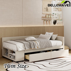 Bellemave® Twin size L-Shaped Upholstered Daybed with Storage and Drawers