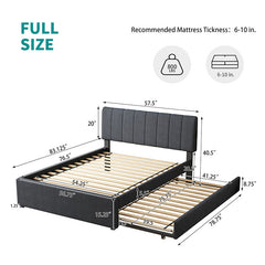 Bellemave® Full Size Upholstered Platform Bed with Twin Size Trundle Bed and 1 sets of USB , with Remote control Intelligence LED Lights with APP